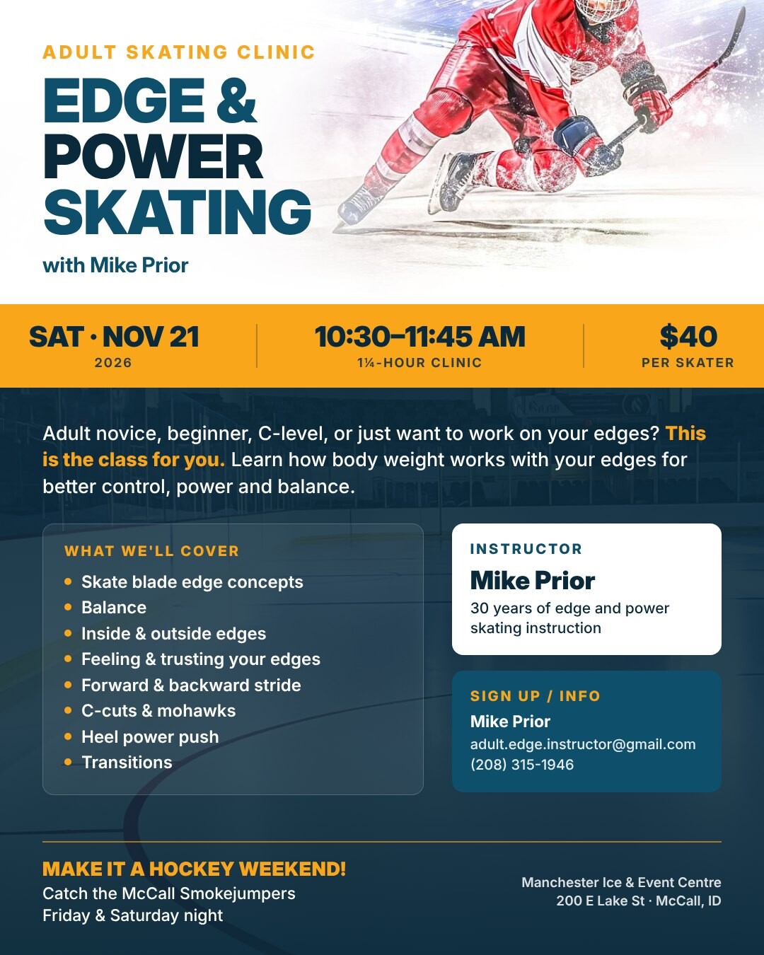 Adult Edge & Power Skating Clinic flyer