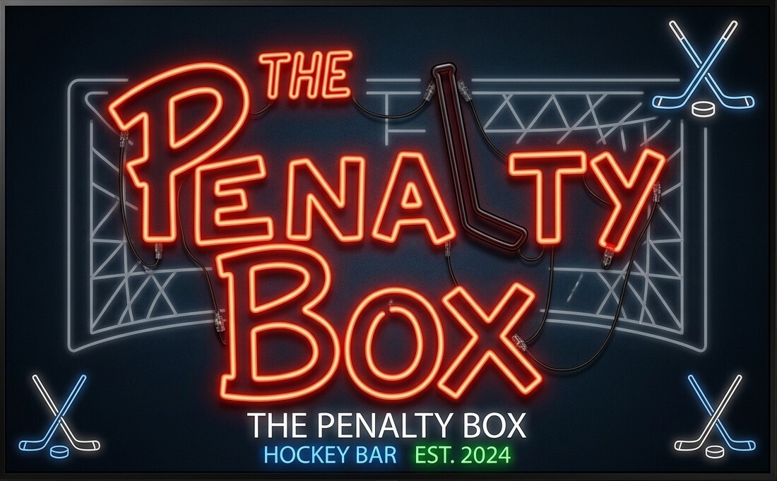 The Penalty Box hockey bar neon sign logo